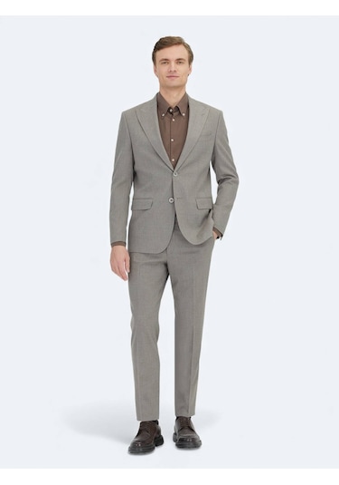 Açık Kahve Mikro Modern Fit Takım Elbise Açık Kahve