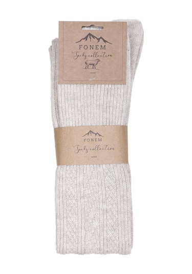 Fonem Kadın Diz Üstü Yünlü Çorap Fo 8015 Açık Bej