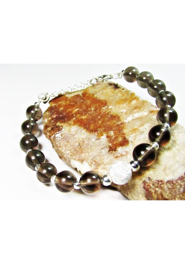 925 Ayar Gümüş A Kalite Doğaş Taşlı Dumanlı Kuvars Kadın Bileklik