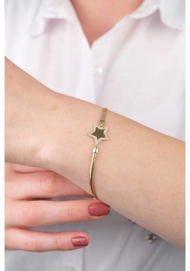 14 Ayar Altın İtalyan Zincirli Yıldızlı Bileklik Gold Sarı Altın