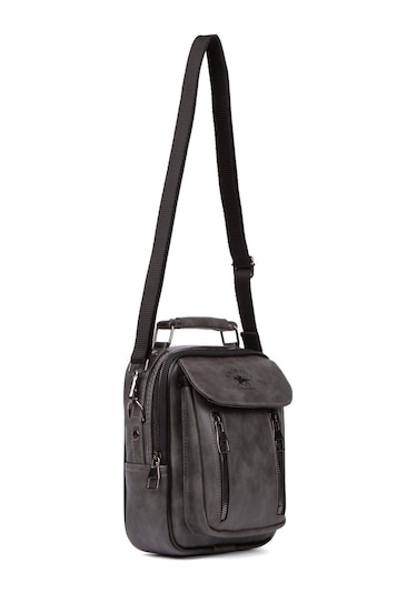 Tuldar Erkek Deri Kapaklı Çapraz Askılı Omuz Ve El Çantası 17x21cm Tul541 Gri