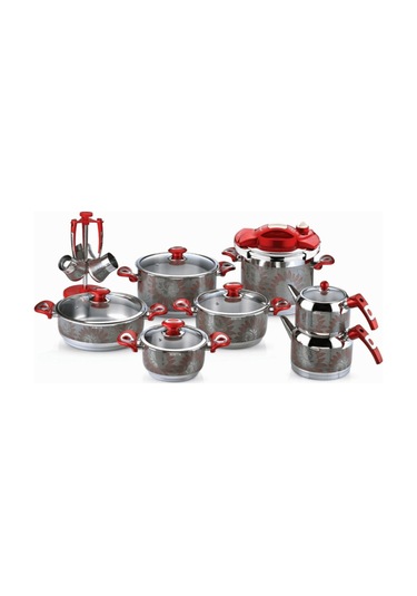 Rd-408 Tiamo 18 Parça Çelik Tencere Seti Kırmızı