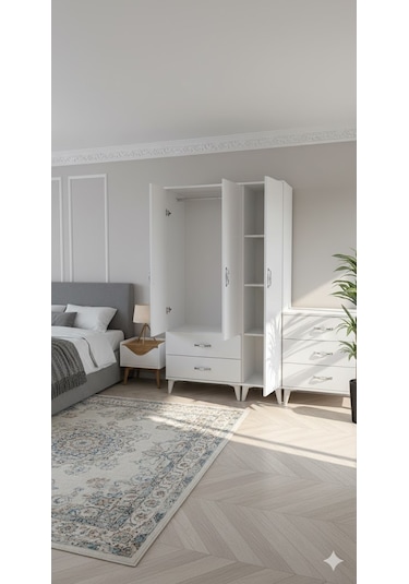 Duru 3 Kapaklı Dolap Gardırop - Byz M2 Beyaz