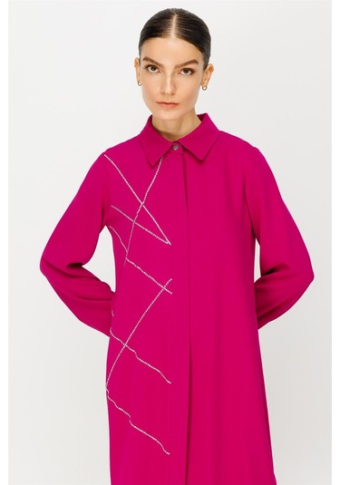 Taş Yapıştırma Detaylı Tunik Pantolon Takım Fuşya-fuşya Fuşya
