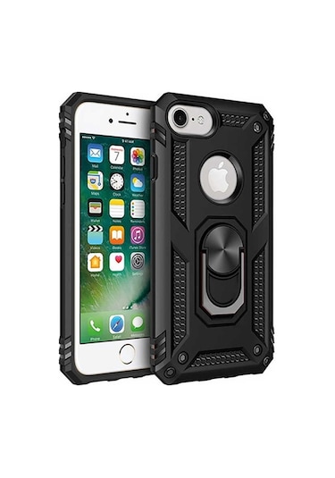 Apple Uyumlu iPhone 7 Plus Yüzüklü Standlı Tank Zırh Silikon Kılıf