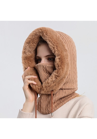 Ww Açık Havada Soğuğa Dayanıklı Kayak Şapkası, Yüz Maskesi, Tek Parça Soğuğa Dayanıklı Başlık - Bej