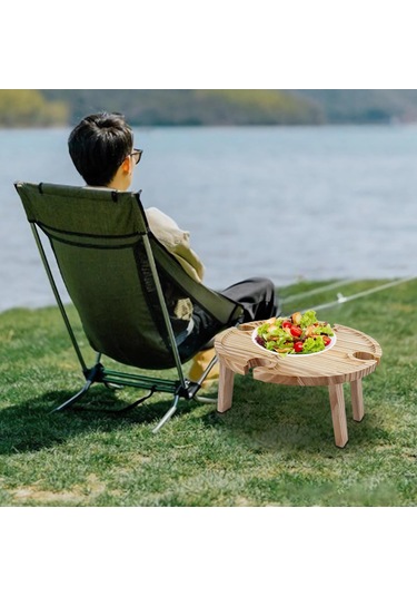 Dolıty Taşınabilir Piknik Masası, Ahşap Katlanır Kamp Pratik Kahverengi Çok Renkli