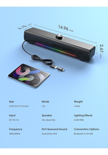 Trendooze Springsun Onıkuma L16 Bilgisayar Ses Rgb Masaüstü Subwoofer Hoparlörler Masaüstü Ev Dizüstü Oyun Küçük Hoparlörler Bluetooth Dz