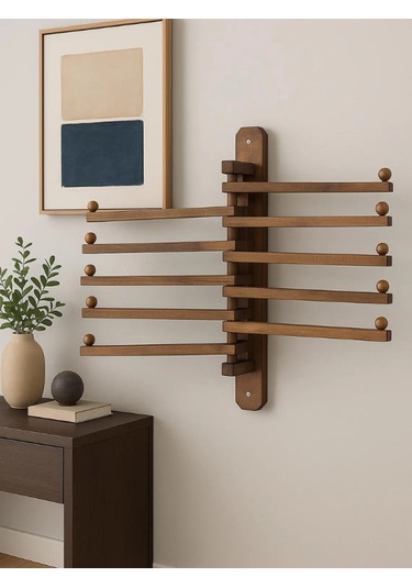 Döner Kollu Masif Ahşap Duvar Tipi Havluluk - Çok Amaçlı Askılık