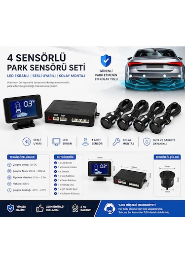 Frt Ottoman 4 Sensörlü Park Sensörü Dijital Led Ekranlı Sesli Uyarı 22mm Siyah