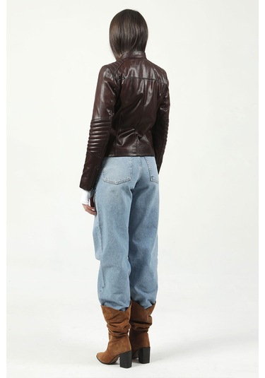 Dericlub Kasuka Jumbo Gerçek Deri Kadın Mont Kahve