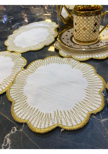 Shems Gold 6'lı Linen Keten Kahve Yanı Kokteyl Sunum Parti Peçete Krem