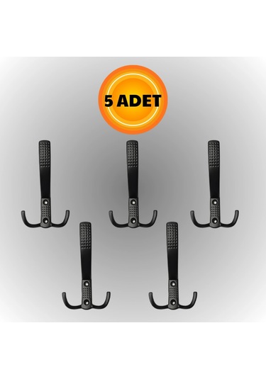 Uzun Noktalı Metal Askı Şık Portmanto Askılık Dolap Mobilya Askısı Vidalar Dahil 5 Adet Siyah