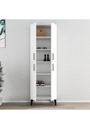 Ferniso Mobilya 4 Kapak 6 Bölmeli Ayakkabılık Full Beyaz