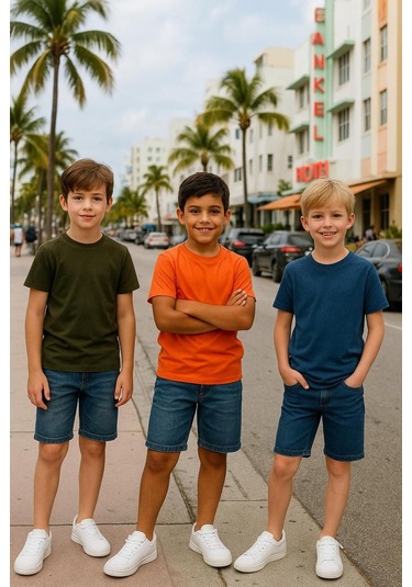 Çocuk Basic T-shirt Kız - Erkek Unisex %100 Pamuk 3'lü Süper Paket K-8