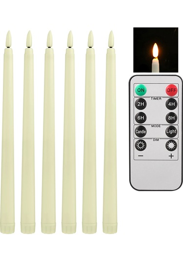 Alevsiz Led Konik Mumlar Uzaktan Titreşen Elektronik Mum Noel Cadılar Bayramı 6pcs Ivory Fildişi