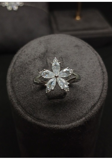 Çiçek Motifli Taşlı Gümüş Takı Seti 925 Ayar, Şık Ve Zarif Kadın Aksesuarı Gümüş