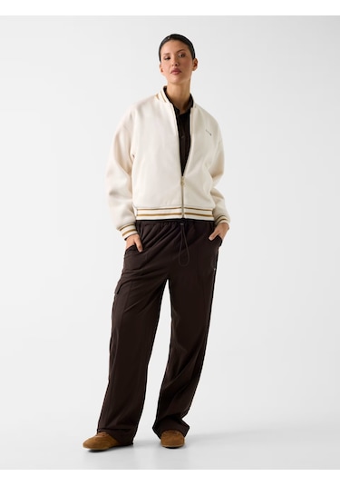 Guess Melton Tam Fermuarlı Kadın Bomber Ceket V6rl00wm072 Ekru