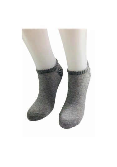 Jawalli Desenli Hava Alan Dikişsiz Kadın Patik Çorabı-Gri
