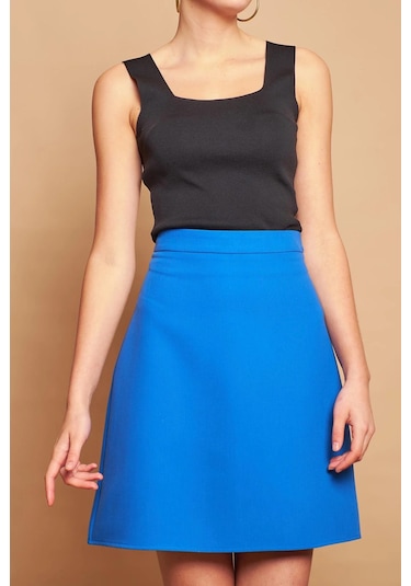 Yüksek Bel Hafif Likralı Kumaş Diz Boy Çan Etek-sax SAX