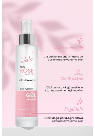 Tala Gül Mayası Gözenek Sıkılaştırıcı Aydınlatıcı Ve Arındırıcı %100 Saf Gül Suyu Tonik 100 ML