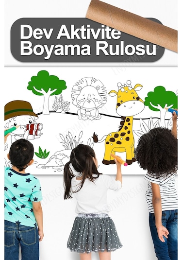 Melolisa Safari Temalı Aktivite Boyama Kağıdı 2.5 Metre Rulo - Bebek Ve Çocuk Için Eğitici Aktivite Kağıdı