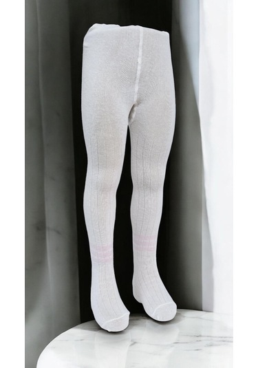 Çizgili Pamuklu Çocuk Külotlu Çorap Krem