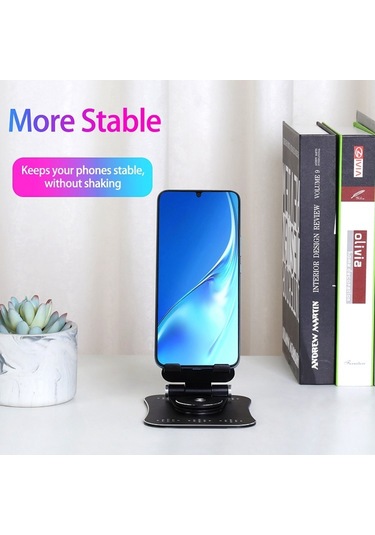 Cbtx G61 Taşınabilir Katlanır Cep Telefonu Standı 360 Derece Dönen Masaüstü Alüminyum Alaşımlı Telefon Tutucu - Siyah