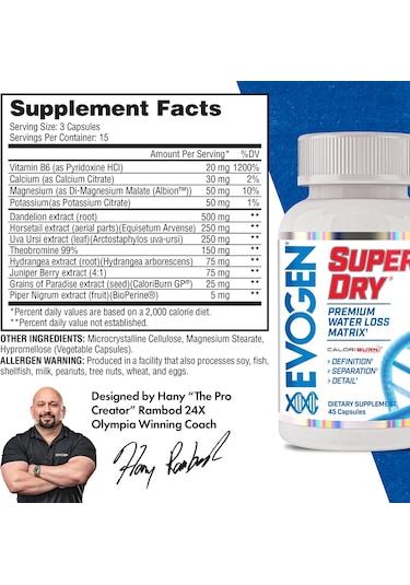 Evogen Super Dry Premium Water Control Matrix Fat Burner 45 Kapsül
