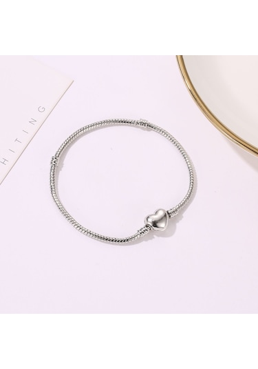 Chavin Gümüş Kaplama 19 cm. Charm Kalp Bileklik eh01by-19 Gri
