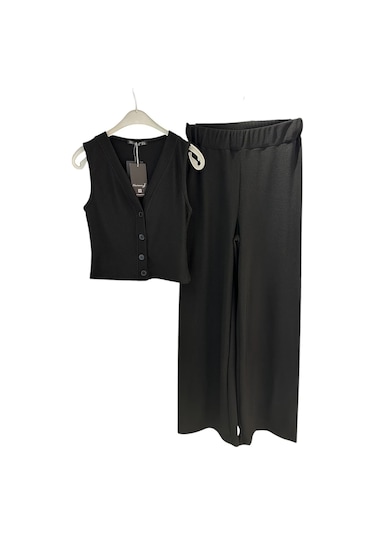 1041 Yelekli Pantolon Takım Siyah