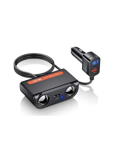 Boatshop1 7si 1 Arada Siyah Sigara Çakma Aparatı 120w 2 Yuvalı Araba Çakmak Pd30w Qc3 Hızlı Şarj Bataryasız