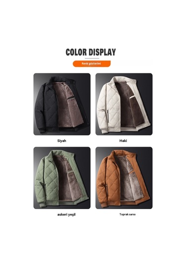 2025 Yeni Erkek Sonbahar Ve Kış Peluş Pamuklu Ceket Yeşil