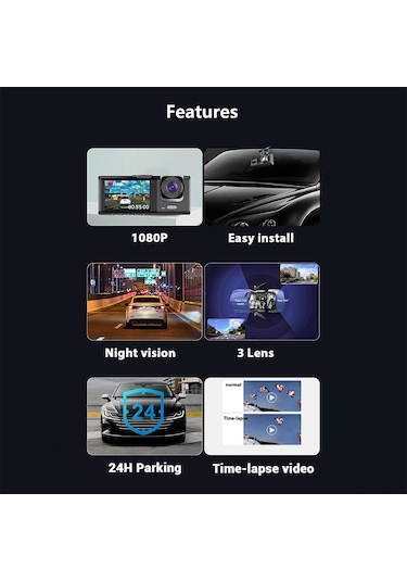 Lemestar Y15 Üçlü Kameralı Araç Kayıt Cihazı: Gece Görüşlü İç Kamera, Hareket Algılama Ve Sürekli Kayıt Özellikli