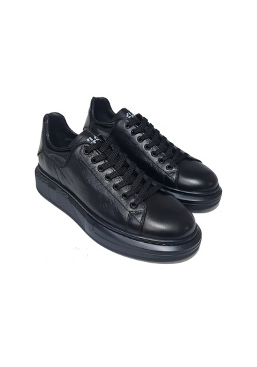 Marcomen Bağcıklı Lv Model Baskılı Kalın Düz Taban Sneaker Ayakkabı 21006 Siyah