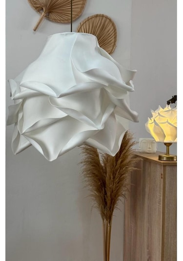 Modern Eva Gül Beyaz Tasarım Sarkıt Avize Beyaz