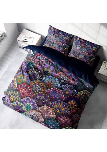 Monohome Ethnic Purple 3D Pamuk Saten Çift Kişilik Nevresim Takım