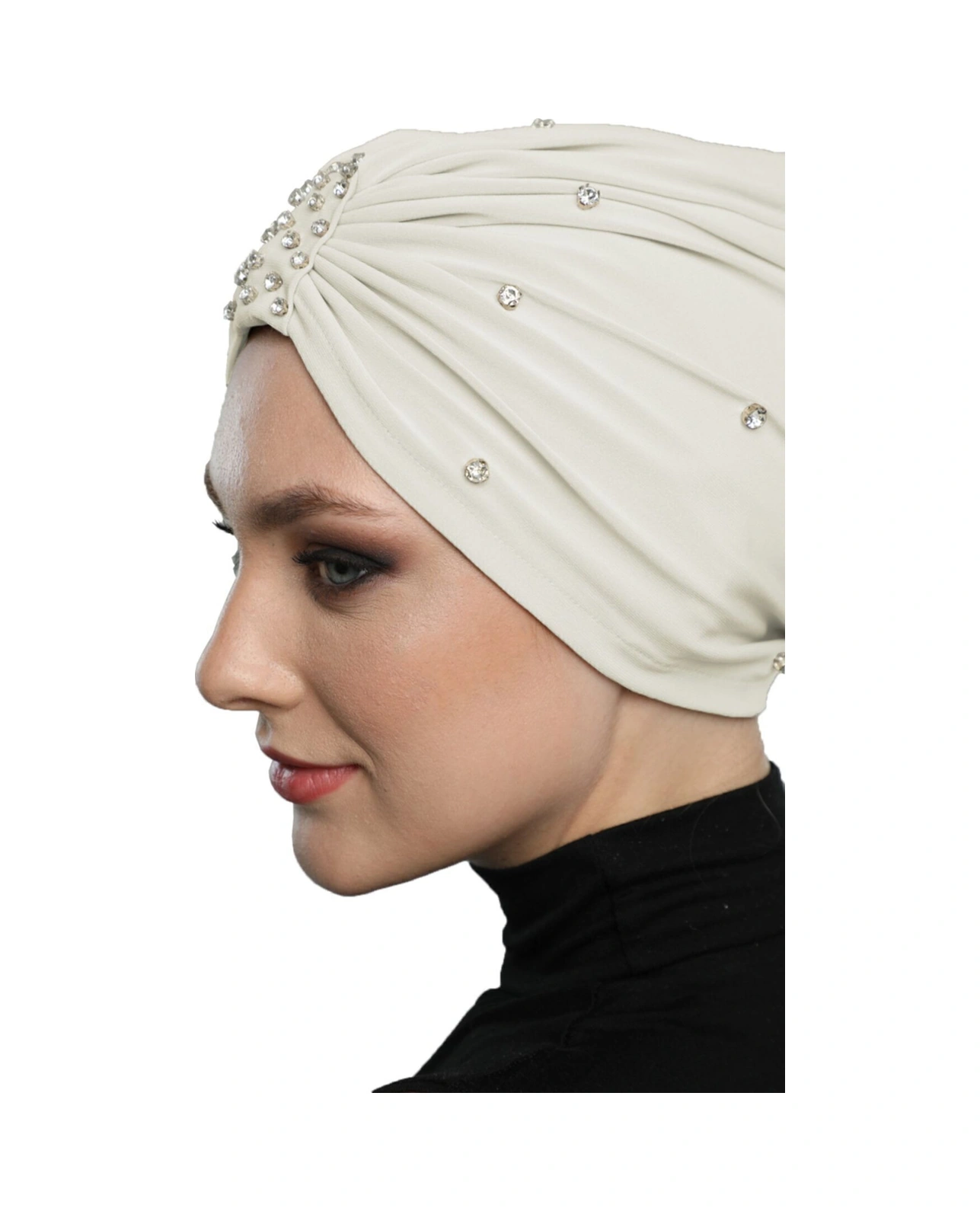 Zeni Taşlı Astarlı El Işi İşlemezeni Taşlı Krem Hazır Türban Tesettür Abiye Bone Krem