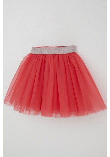 Breeze Kız Çocuk Tütü Etek Beli Sim Detaylı Lastikli 5-10 Yaş, Mercan Mercan