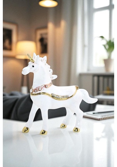 Kristal Taşlı Unicorn Figürü Dekoratif Obje
