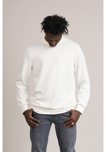 Slimfit Modal Kumaş Baharlık Sıfır Yaka Likralı Sweatshirt Beyaz