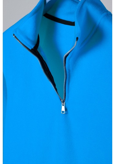 Mavi Yarım Fermuarlı Regular Kalıp Dik Yaka Polar Sweatshirt Mavi