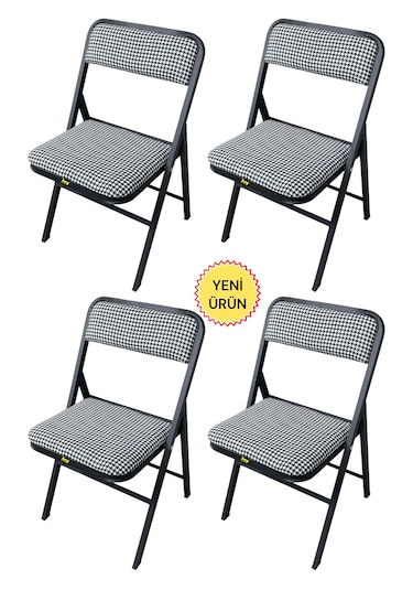 Hey 4'lü Katlanır Kamp Sandalyesi Piknik Sandalye Kazayağı Siyah Çok Renkli