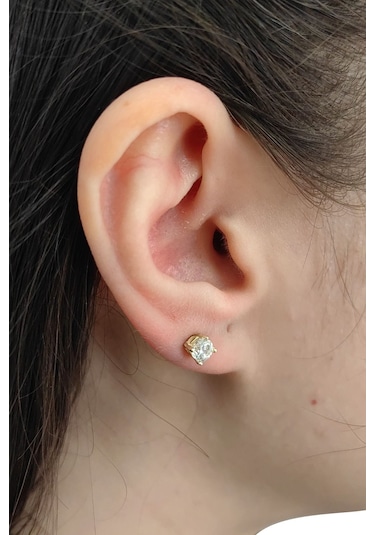 Chavin 4 Mm Zirkon 8 Ayar Altın Bayan Tek Taş Küpe Eu97sr