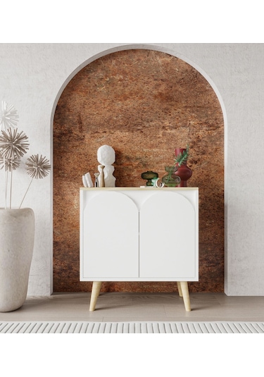Venezia Ahşap Ayaklı Bohem Konsol-çok Amaçlı Dolap-vitrin Safir Meşe-beyaz 76 Cm
