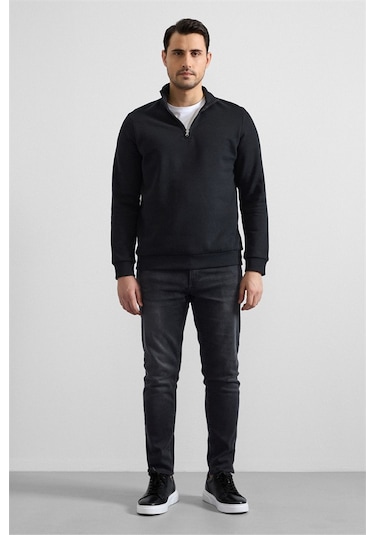 Süvari Siyah Regular Düz Yarım Balıkçı Yaka Sweatshirt Ssw2013700001-s09 Siyah