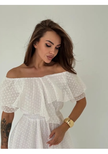 Ylook Yazlık Puantiyeli Elbise 395934925 Beyaz