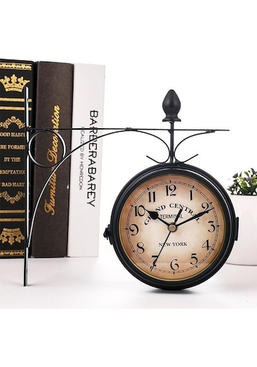 Trendooze Taraflı Siyah Siyah Saati Retro Metal Mekan Duvar Dış Dekorasyon Çift Bar Bahçe Akülü - İm Siyah