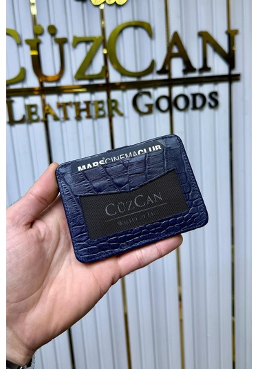 Cüzcan Jorvik Patlı Hakiki Deri Premium Kartlık Kişiye Özel İsim Baskılı Lacivert Croco