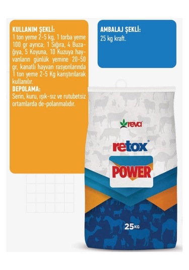Retox Power Verim Düşüklüğü İçin Hayvan Yem Katkı 25 Kg Kraft